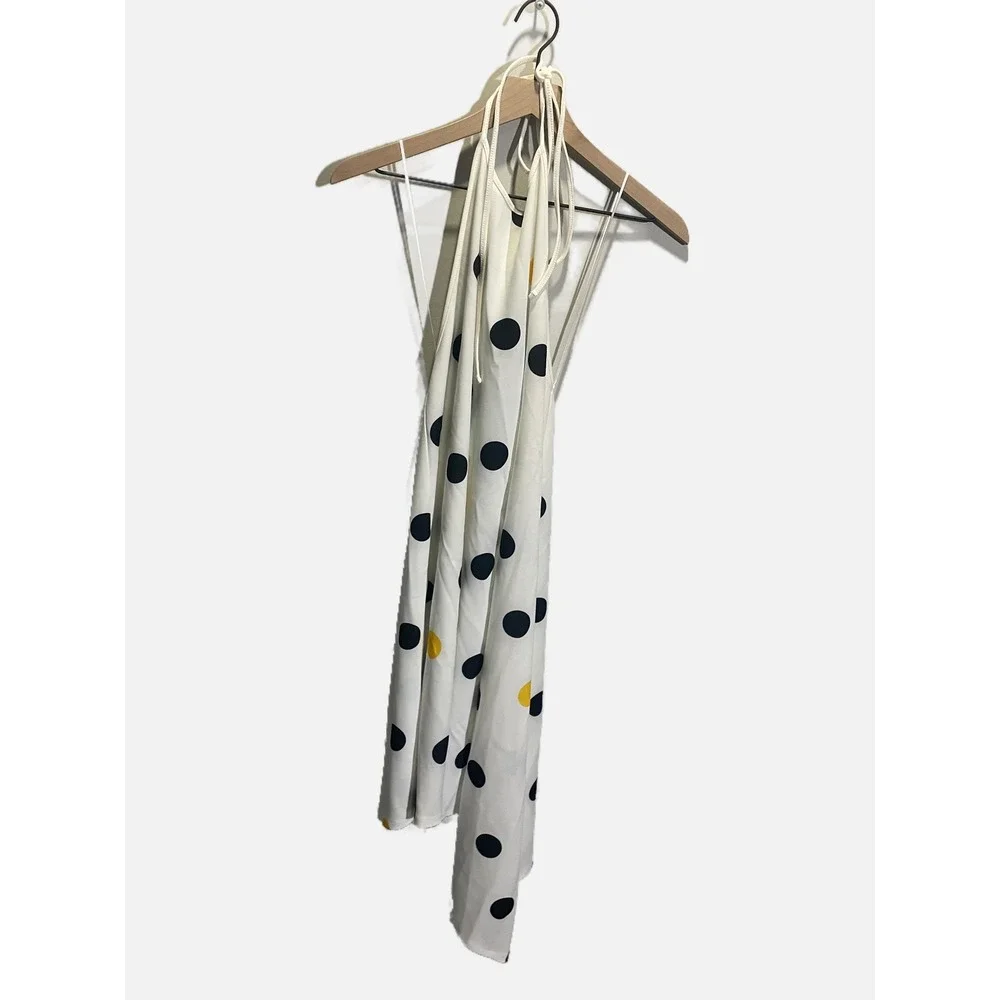 Zara Polka Dot Dress Womens Small White Yellow Halter Asymmetric Hem Summer Boho